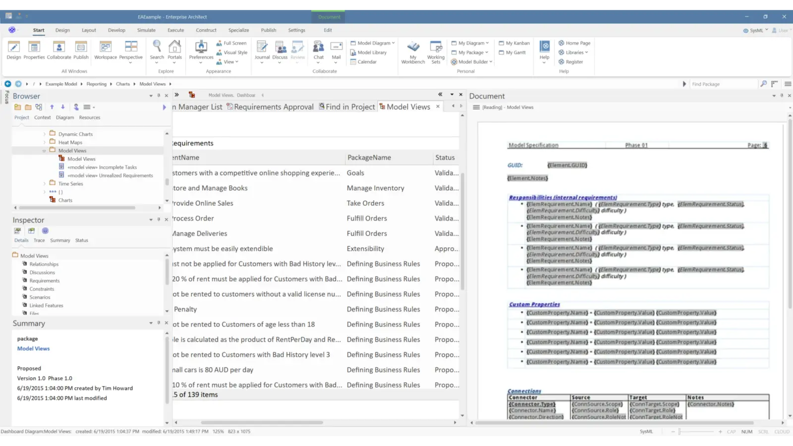 build documentation templates to generate documents dynamically from the models using sparx ea